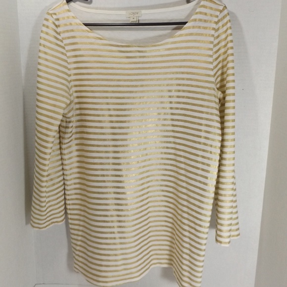 J. Crew Tops - J Crew Women's White w Metallic Gold Stripes Top M